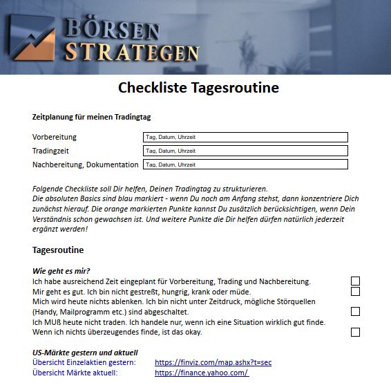 Tagesroutine Morgenroutine Trading Organisation wichtige Punkte