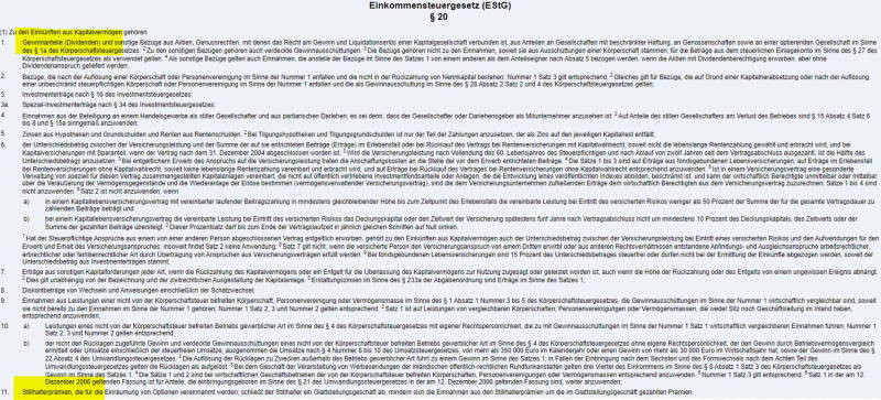 § 20 EStG Einkommensteuergesetz Kapitalerträge Trading Steuern