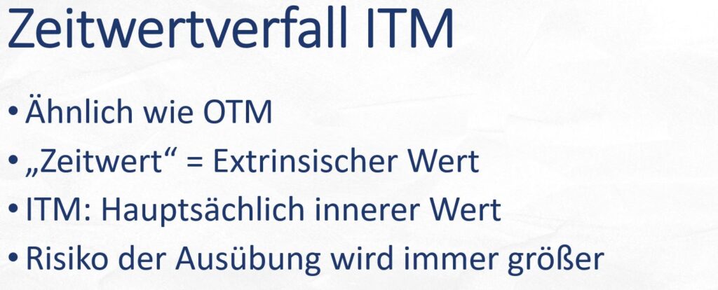 Zeitwertverfall ATM OTM ITM am Geld im Geld aus dem Geld
